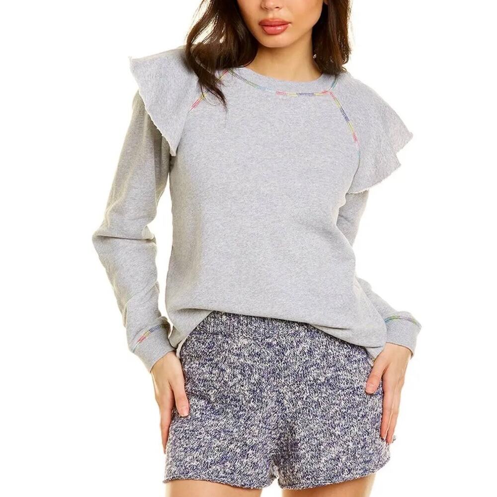 Something Navy Meghan Gray Ruffled Crewneck Terry Pullover Sweatshirt Size XS